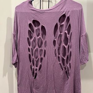 Blumin Purple, Angle Cut-Out Short Sleeve Top